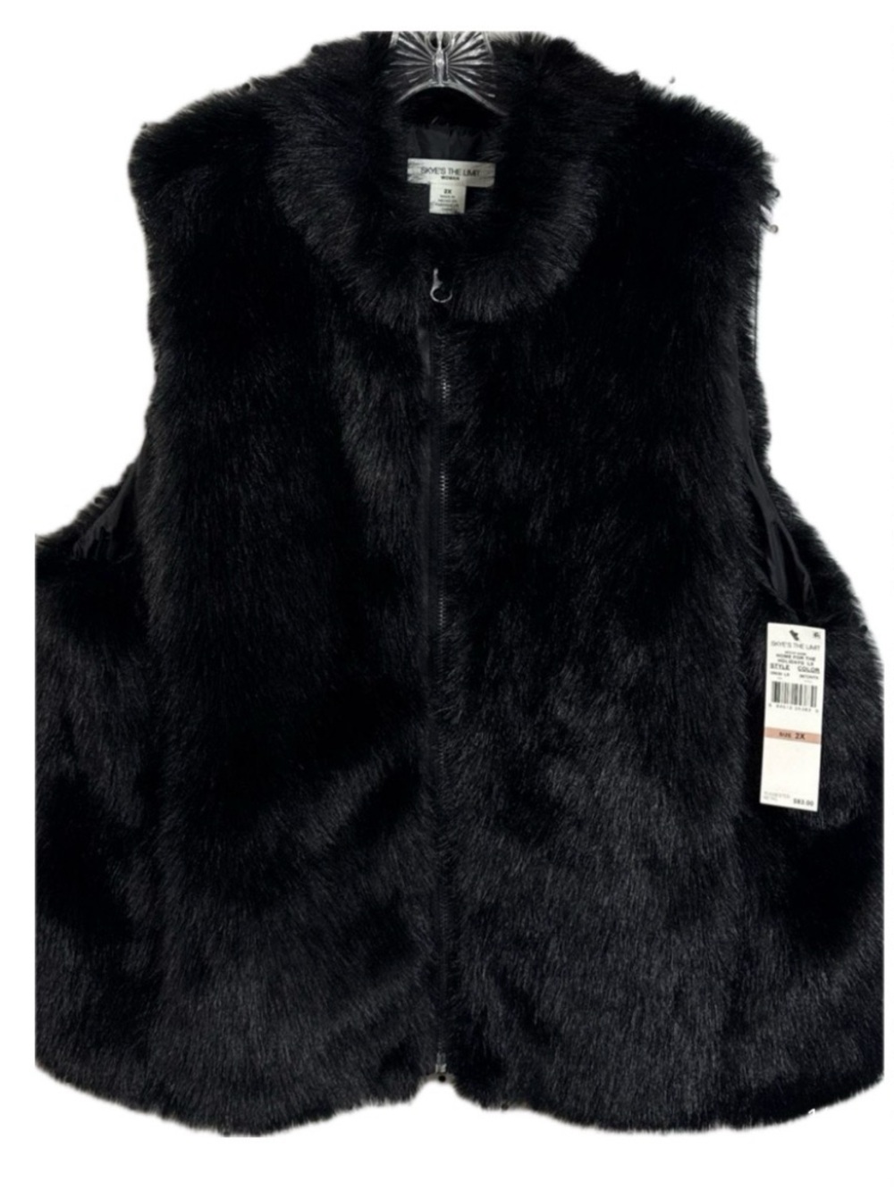 NWT Skye's the Limit Black Faux Fur Vest 2X Zip Front Soft Luxe Retail $83